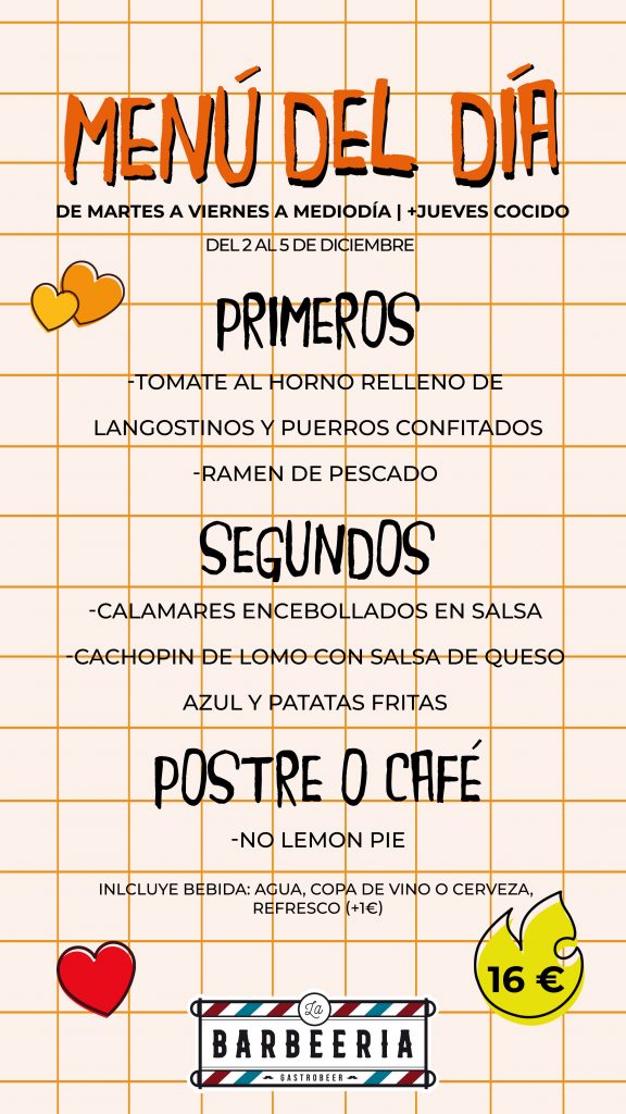 Menu Día La Barbeeria
