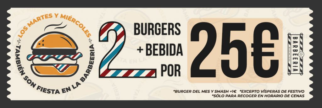 Cartel martes y miércoles de hamburguesa en La Barbeeria