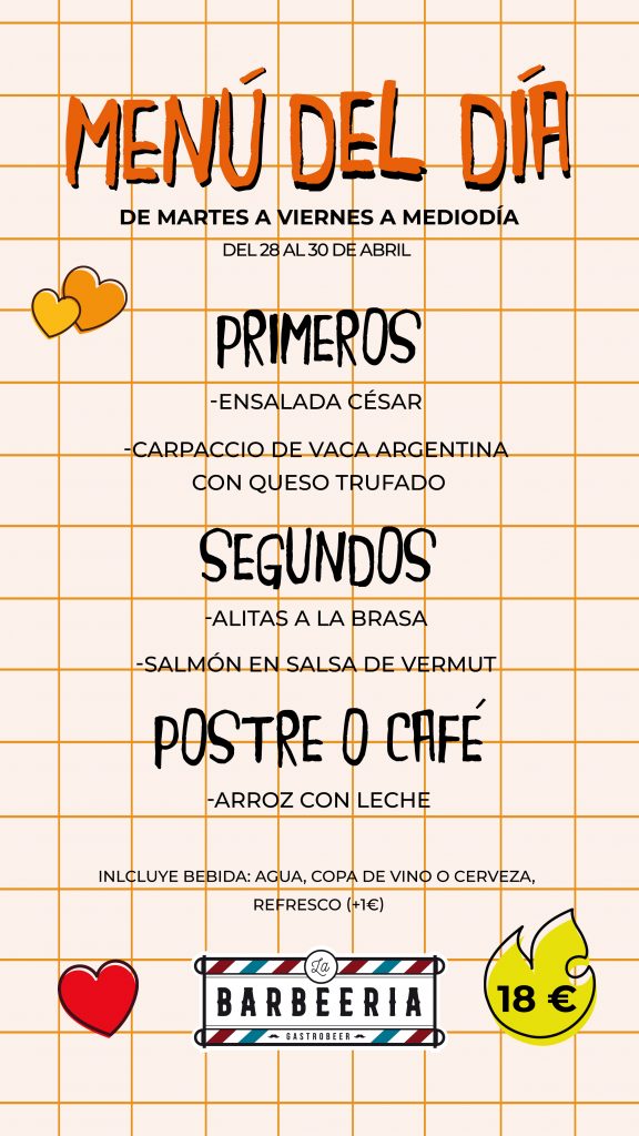 Menú de día en La Barbeería